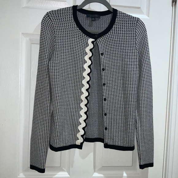 Ann Taylor Houndstooth button front Cardigan Sweater sz XS rickrack trim - Picture 1 of 8